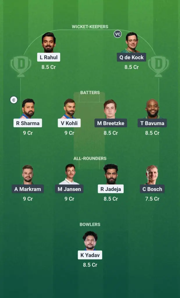 IND vs SA Dream11 Prediction Head to Head