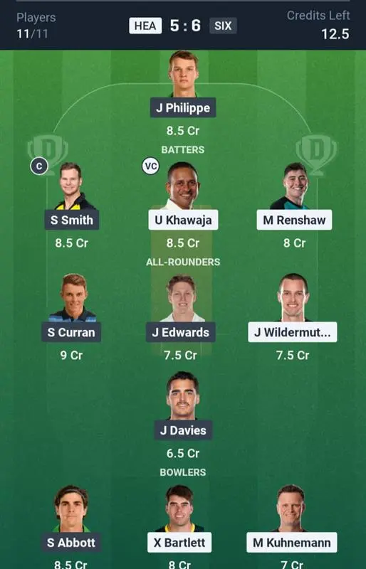 HEA vs SIX Dream11 Prediction – Big Bash League 2025-26 Match 40 ...